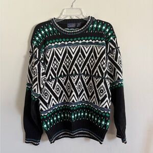 Vintage 80s Van Huesen Texture Knit Sweater Small Ramie Blend Retro Geometric